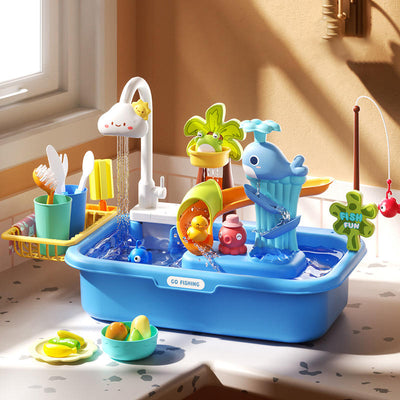 Vegetable Washing Basin Play Set 43 Pieces with Running Water Sink, Fishing Game & Kitchen Accessories for Kids 3+ Years - alternate view
