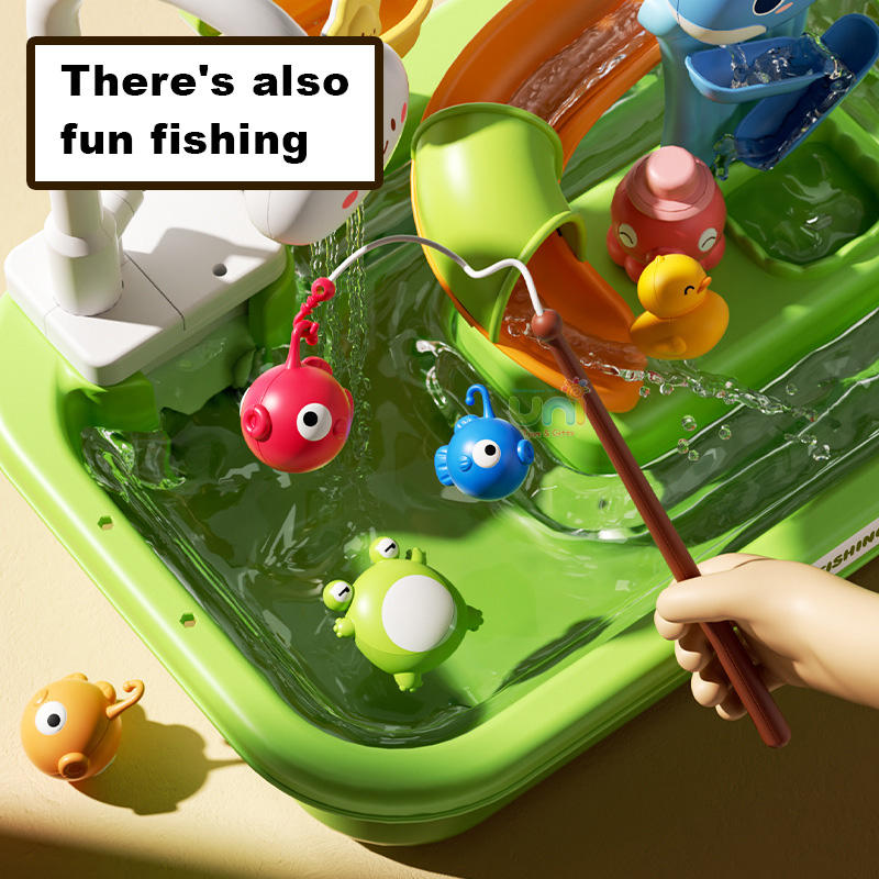 Vegetable Washing Basin Play Set 43 Pieces with Running Water Sink, Fishing Game & Kitchen Accessories for Kids 3+ Years