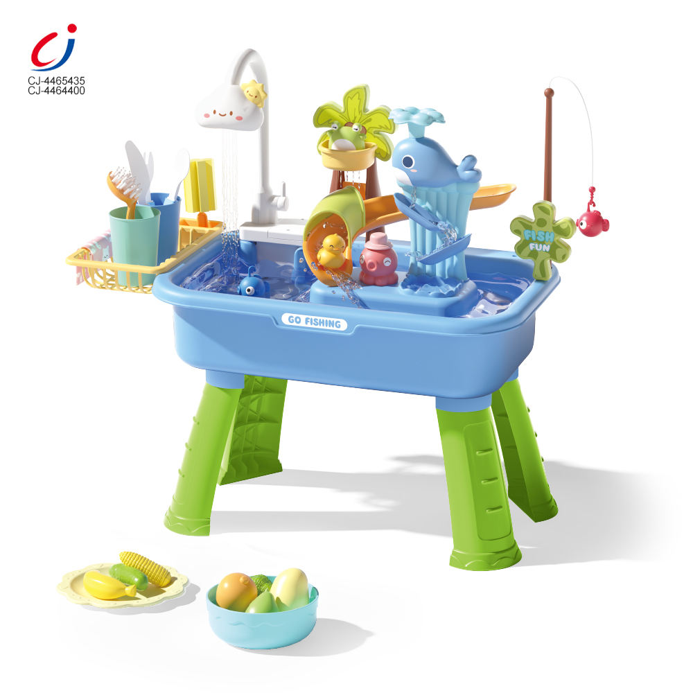 Vegetable Washing Basin Play Set 43 Pieces with Running Water Sink, Fishing Game & Kitchen Accessories for Kids 3+ Years