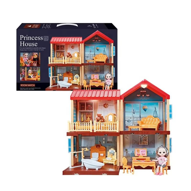 Princess Doll House Play Set 113 Pieces with Furniture, Accessories & Doll | DIY Miniature Dream House for Kids 3+ Years