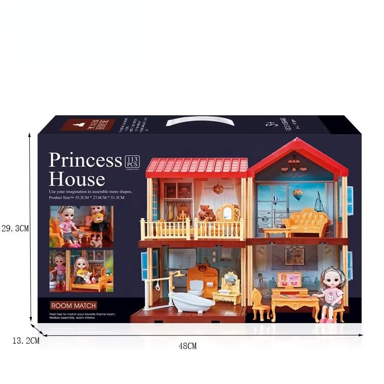 Princess Doll House Play Set 113 Pieces with Furniture, Accessories & Doll | DIY Miniature Dream House for Kids 3+ Years