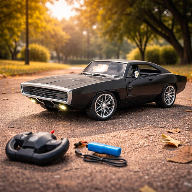MOKA 1:12 Scale Remote Control Muscle Car Rechargeable RC Car with LED Lights Opening Doors High Speed Racing Toy