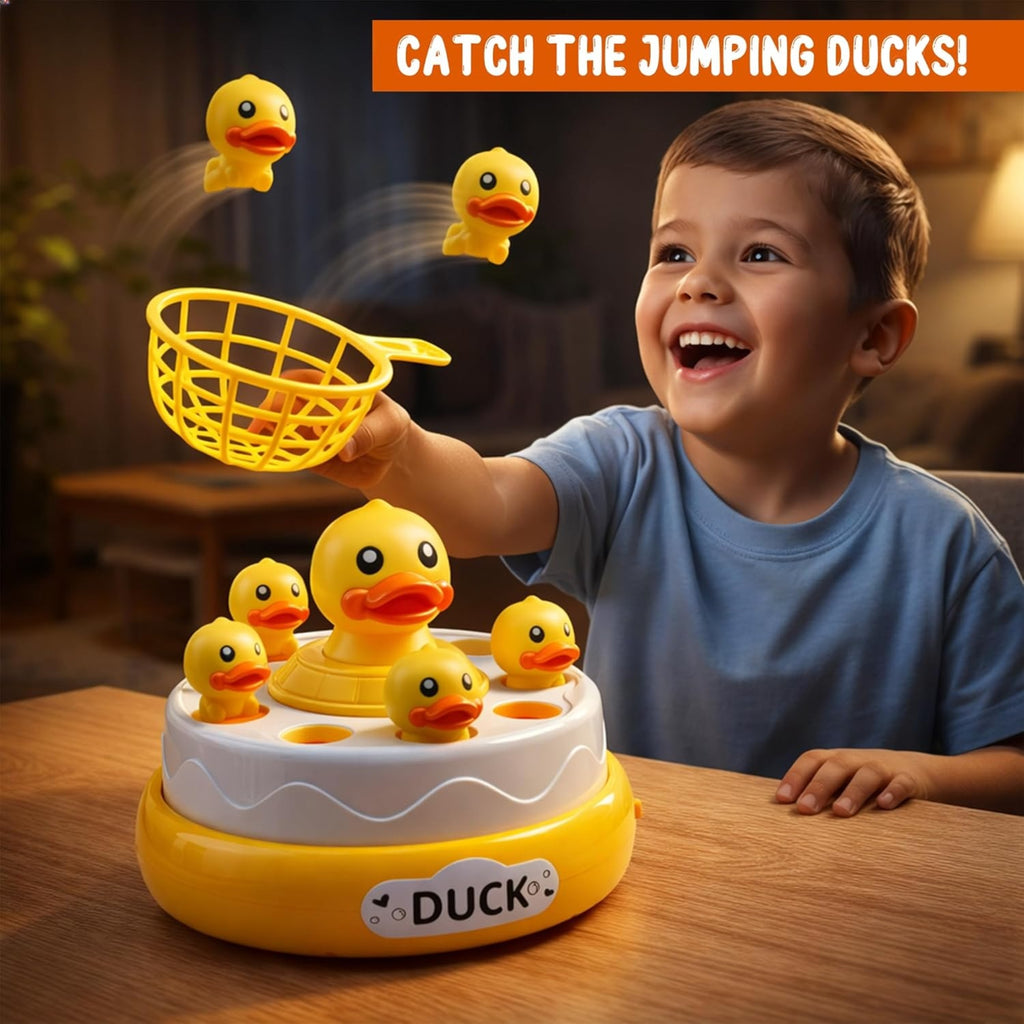 Duck Rotating Bounce Catch Game with Flying Ducks, 2 Catching Nets & Interactive Family Party Play for Kids 3+ Years