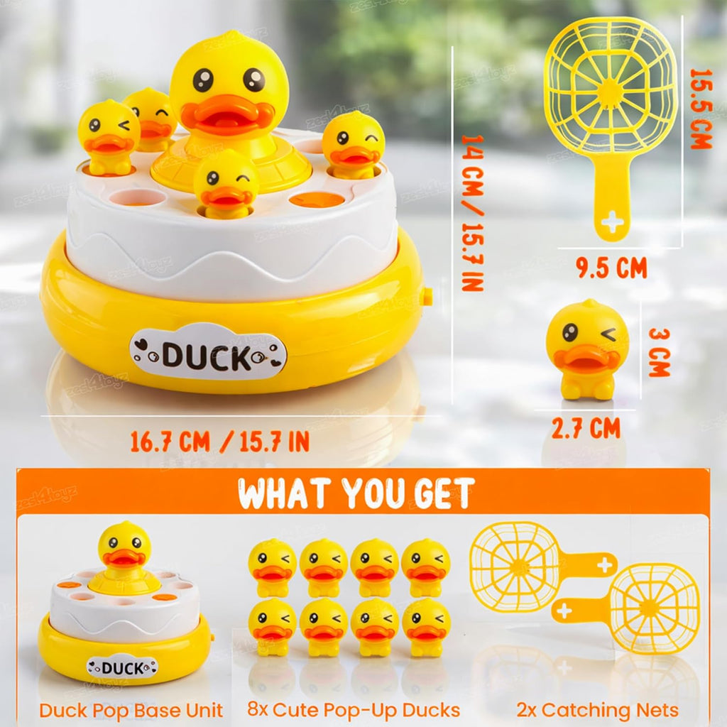 Duck Rotating Bounce Catch Game with Flying Ducks, 2 Catching Nets & Interactive Family Party Play for Kids 3+ Years