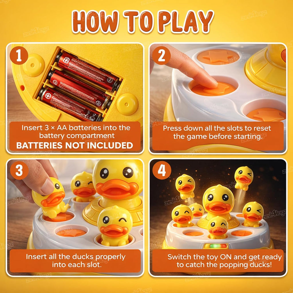 Duck Rotating Bounce Catch Game with Flying Ducks, 2 Catching Nets & Interactive Family Party Play for Kids 3+ Years
