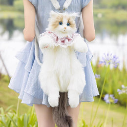 Lifelike Ragdoll Cat Plush Bag - Realistic Simulation Kitten with Soft Faux Fur & Decorative Pet Companion Design