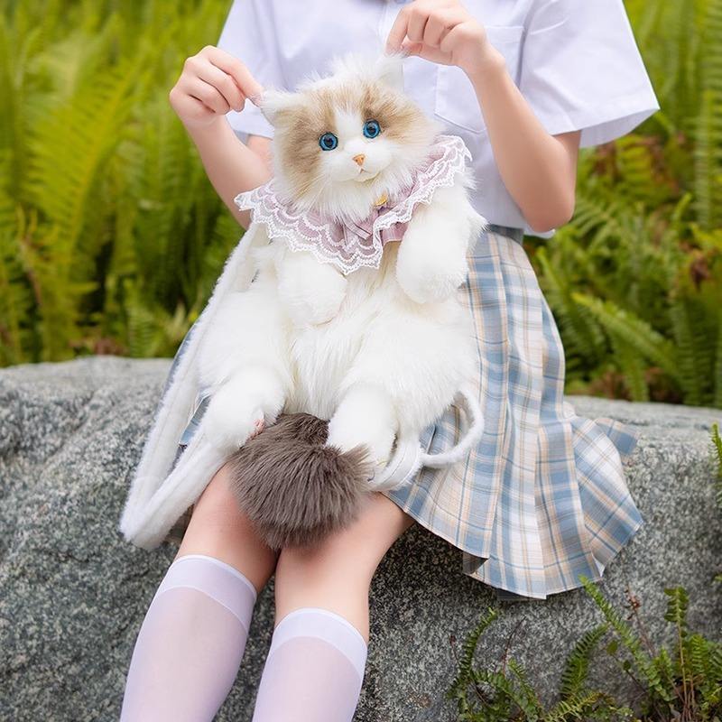 Lifelike Ragdoll Cat Plush Bag - Realistic Simulation Kitten with Soft Faux Fur & Decorative Pet Companion Design