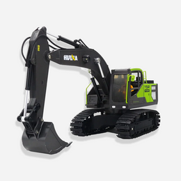 Huina 1661 - 1:18 RC Excavator 11CH 2.4GHz Remote Control Construction Truck Toy with LED Lights, 360° Rotation, Alloy Build for Kids & Adults