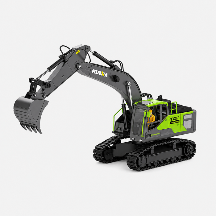 Huina 1661 - 1:18 RC Excavator | 2.4GHz 13CH Semi-Alloy Construction Digger with Alloy Bucket, Realistic Lights & Sound