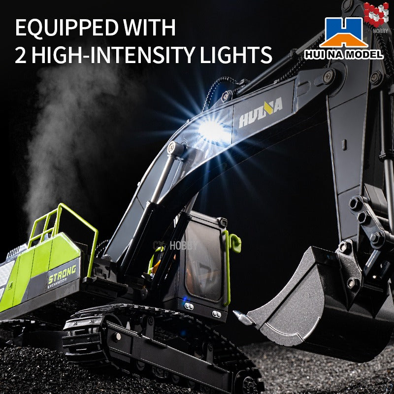 Huina 1661 - 1:18 RC Excavator | 2.4GHz 13CH Semi-Alloy Construction Digger with Alloy Bucket, Realistic Lights & Sound