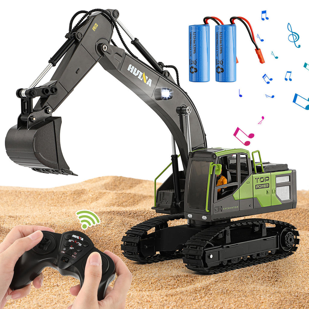 Huina 1661 - 1:18 RC Excavator | 2.4GHz 13CH Semi-Alloy Construction Digger with Alloy Bucket, Realistic Lights & Sound