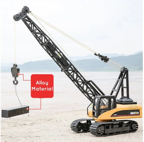Huina 1572 - 1:14 RC Tracked Crane | 2.4GHz 15CH Alloy Construction Crawler with Grab Hook, Realistic Lights & Sound