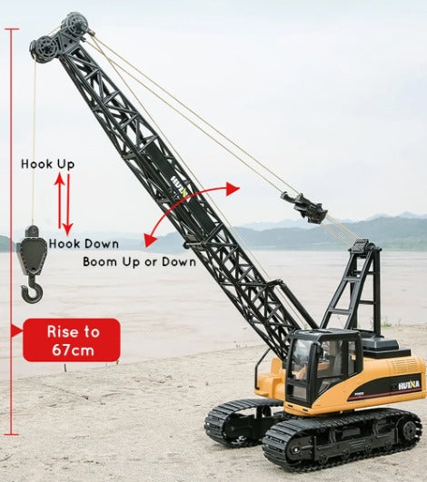 Huina 1572 - 1:14 RC Tracked Crane | 2.4GHz 15CH Alloy Construction Crawler with Grab Hook, Realistic Lights & Sound