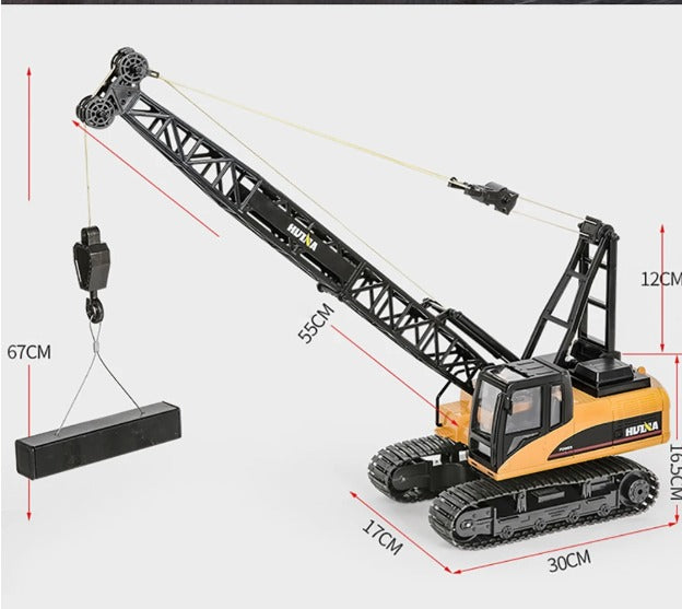 Huina 1572 - 1:14 RC Tracked Crane | 2.4GHz 15CH Alloy Construction Crawler with Grab Hook, Realistic Lights & Sound