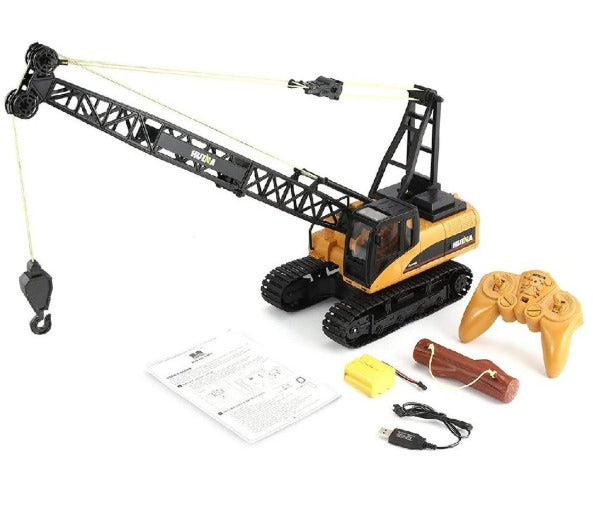 Huina 1572 - 1:14 RC Tracked Crane | 2.4GHz 15CH Alloy Construction Crawler with Grab Hook, Realistic Lights & Sound