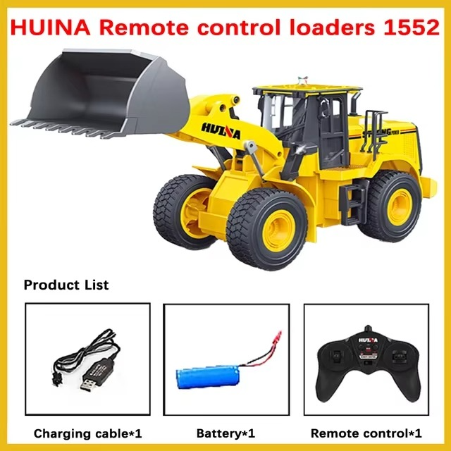 Huina 1552 - 1:16 RC Wheel Loader | 2.4GHz 11CH Semi-Alloy Front End Construction Loader with Metal Bucket, Lights & Sound
