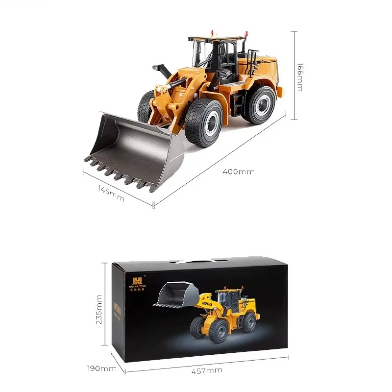 Huina 1552 - 1:16 RC Wheel Loader | 2.4GHz 11CH Semi-Alloy Front End Construction Loader with Metal Bucket, Lights & Sound