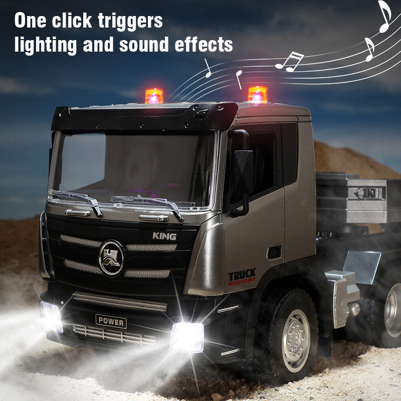 Huina 1318 - 1:18 Scale RC Low Bed Trailer Truck | 2.4GHz Full Function Heavy Duty Construction Transport Truck with Realistic Lights RTR