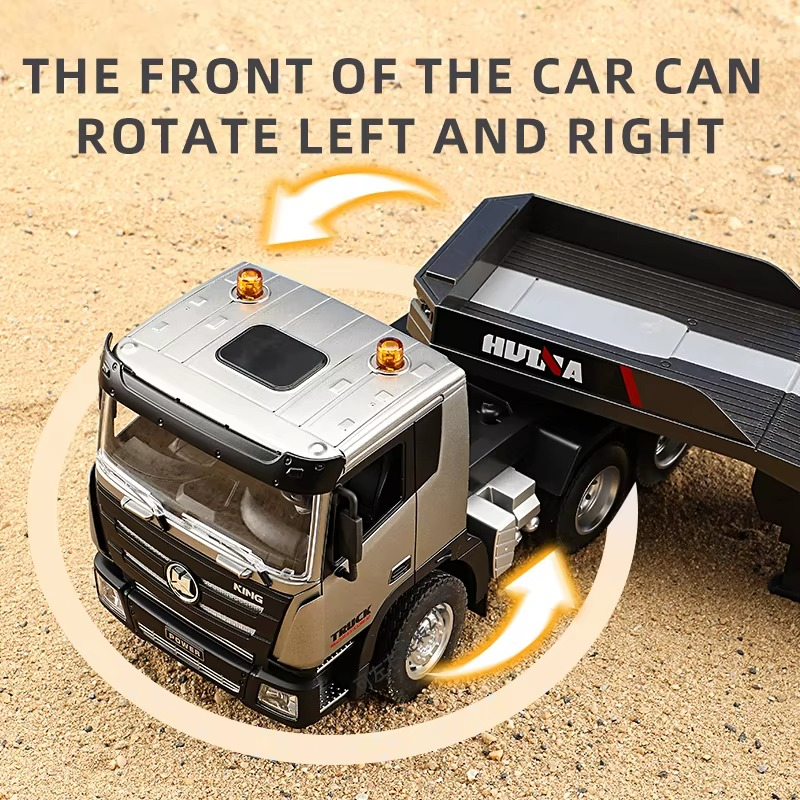 Huina 1318 - 1:18 Scale RC Low Bed Trailer Truck | 2.4GHz Full Function Heavy Duty Construction Transport Truck with Realistic Lights RTR