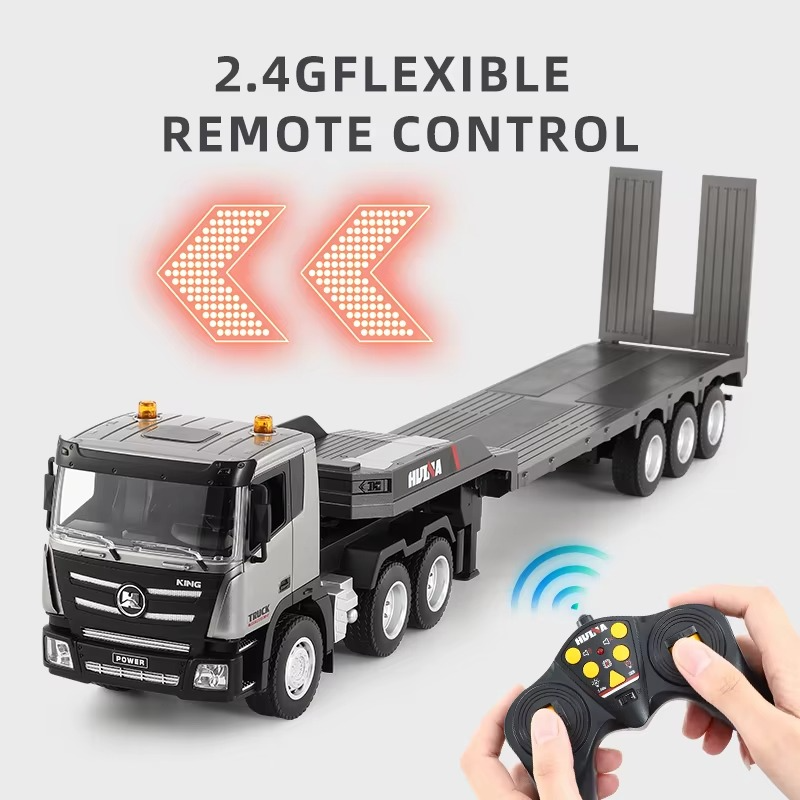 Huina 1318 - 1:18 Scale RC Low Bed Trailer Truck | 2.4GHz Full Function Heavy Duty Construction Transport Truck with Realistic Lights RTR