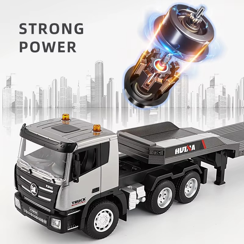 Huina 1318 - 1:18 Scale RC Low Bed Trailer Truck | 2.4GHz Full Function Heavy Duty Construction Transport Truck with Realistic Lights RTR