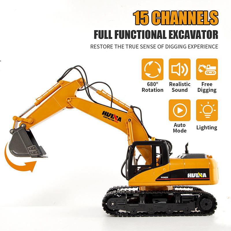 HUINA 1535 - 1:14 Scale 15ch RC Die-cast RC Excavator Construction Truck Toys Radio Control Toy Alloy Engineering Excavator