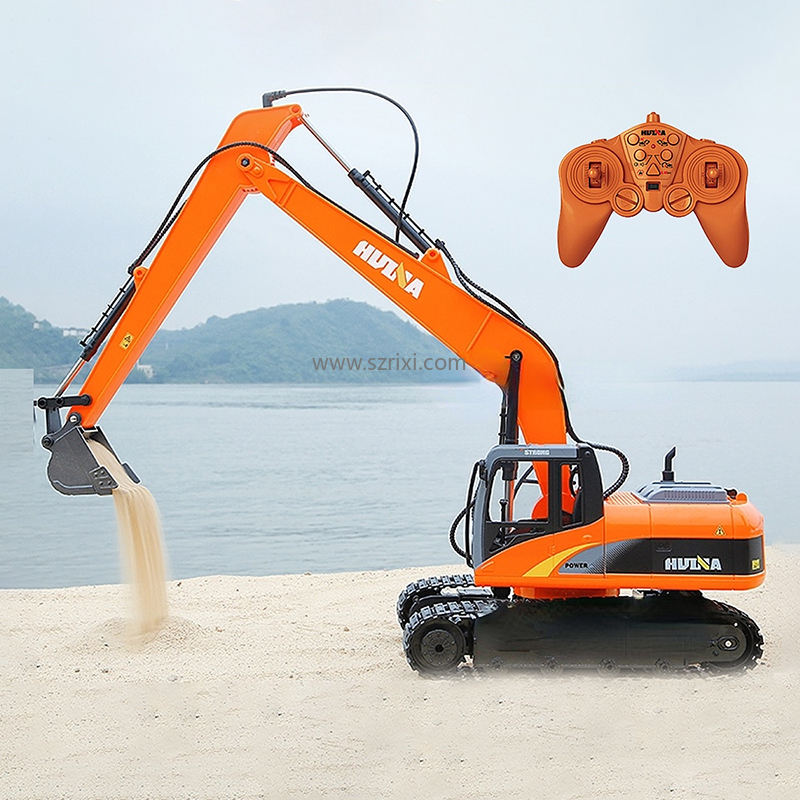 Huina 1551 - 1:14 RC Long Arm Excavator | 2.4GHz 15CH Alloy Construction Digger with Metal Bucket, Lights & Sound