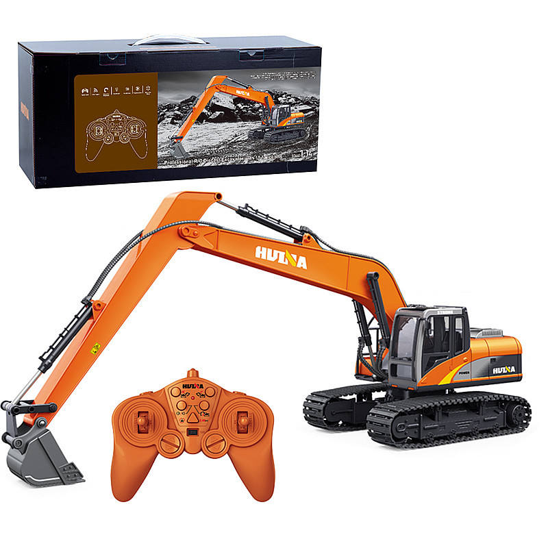 Huina 1551 - 1:14 RC Long Arm Excavator | 2.4GHz 15CH Alloy Construction Digger with Metal Bucket, Lights & Sound