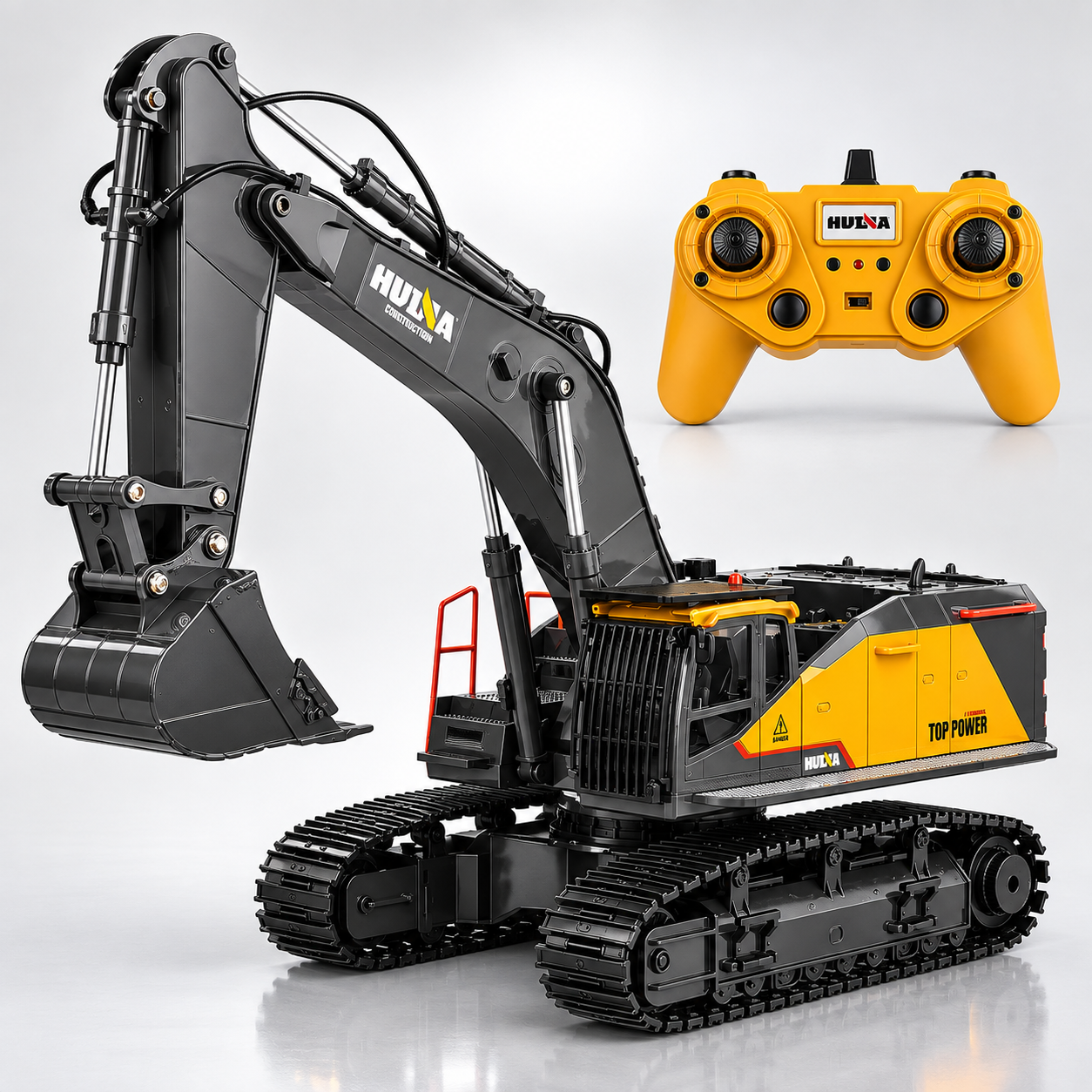 Huina 1592 - 1:14 RC Excavator | 2.4GHz 22CH Semi-Alloy Construction Digger with Metal Bucket, Realistic Lights & Sound