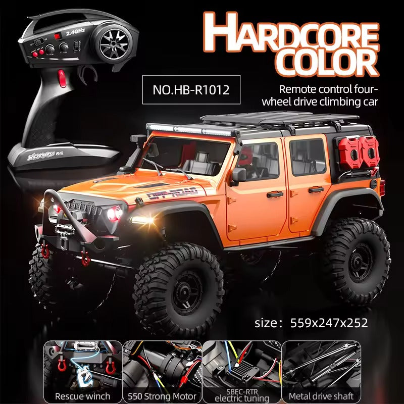 HB Toys R1012 - 1:10 4WD RC Rock Crawler Truck | Full Proportional Off-Road Climbing Car with 550 Motor, 2.4GHz Remote, LED Lights