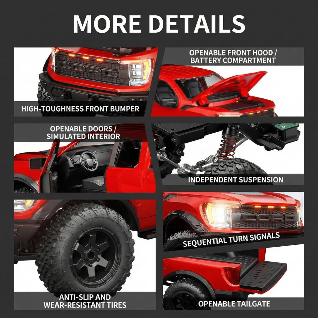 Hstar F150- 1:12 Scale Raptor 4WD RC Off-Road Truck with 2.4GHz Remote Control, Rechargeable Battery, Ready-to-Run All Terrain Remote Control Pickup Truck for Kids & Adults