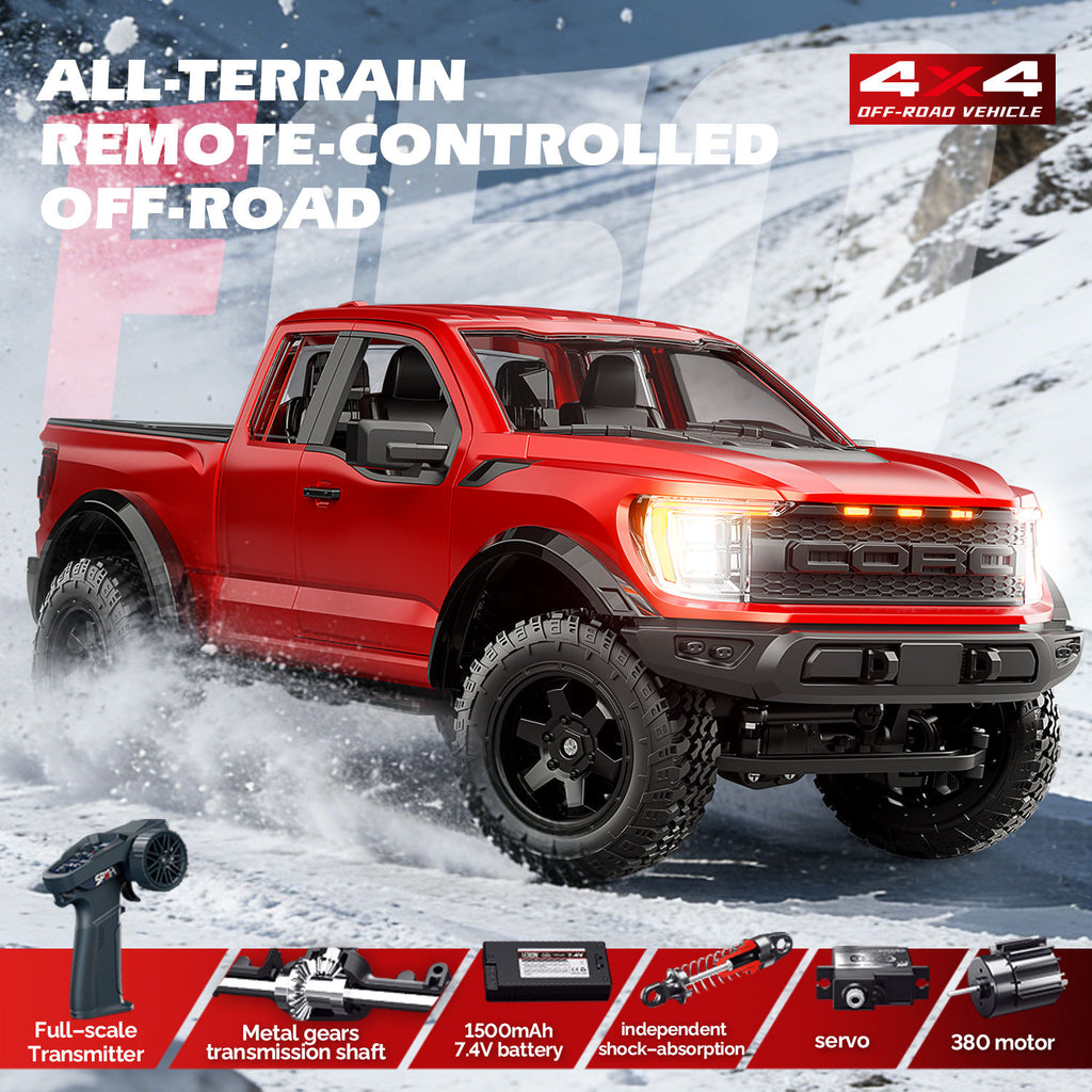 Hstar F150- 1:12 Scale Raptor 4WD RC Off-Road Truck with 2.4GHz Remote Control, Rechargeable Battery, Ready-to-Run All Terrain Remote Control Pickup Truck for Kids & Adults