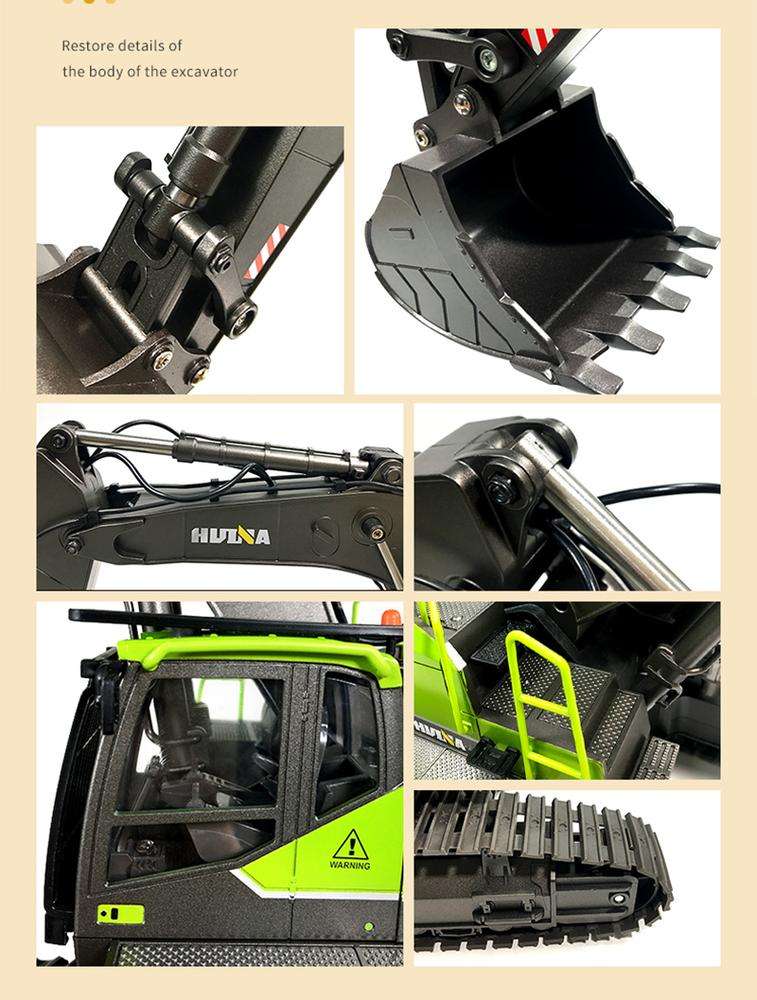 Huina 1593 - 1:14 RC Excavator | 2.4GHz 22CH Semi-Alloy Full Function Construction Digger with Realistic Lights & Sound