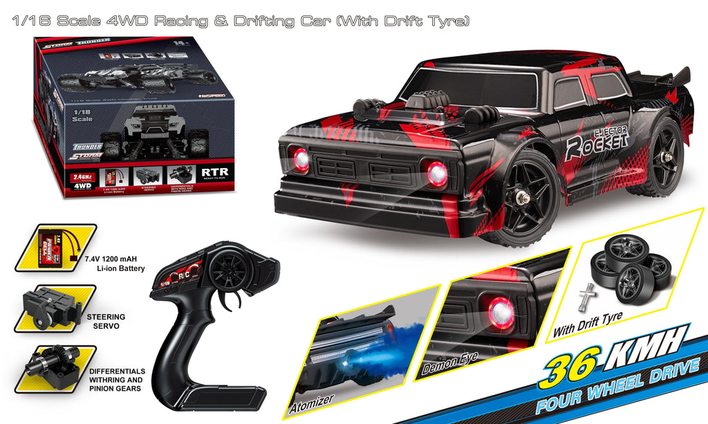 Hospeed 16351 - 1:16 4WD RC Drift Car – 2.4GHz High-Speed Racing Car with Dual Drift & Off-Road Tires, LED Lights & Precision Control