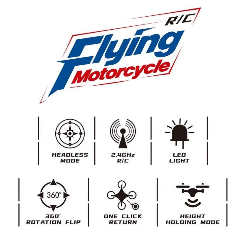 AF903 2-in-1 RC Flying Motorcycle Toy | 2.4GHz Land & Air Quadcopter with 360° Flips, LED Lights & Rechargeable Battery