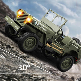 JJRC C8815 - 1:10 Scale Willys Military Jeep RC Car, 4WD Off-Road Rock Crawler, 2.4GHz Full Proportional Remote Control, LED Lights, WWII Army Vehicle Model, Rechargeable Battery secondary