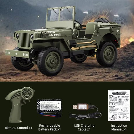 JJRC C8815 - 1:10 RC Willys Military Jeep Rock Crawler | 2.4GHz 4WD Full Proportional Off-Road Climbing Truck with LED Lights