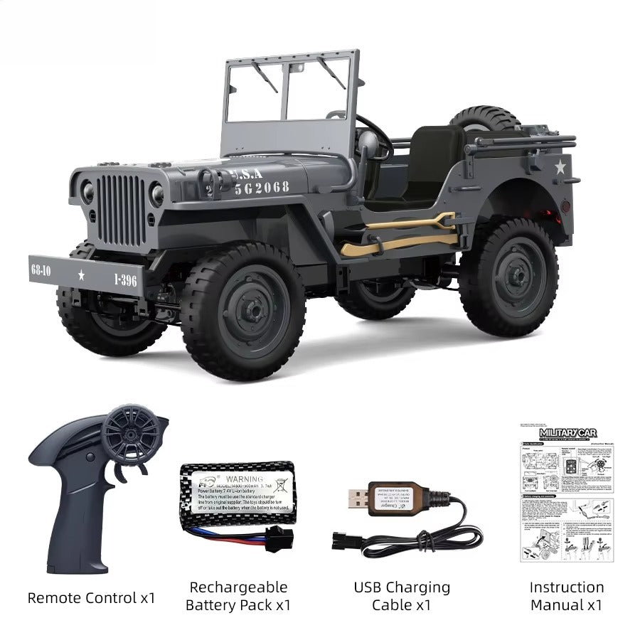 JJRC C8815 - 1:10 RC Willys Military Jeep Rock Crawler | 2.4GHz 4WD Full Proportional Off-Road Climbing Truck with LED Lights