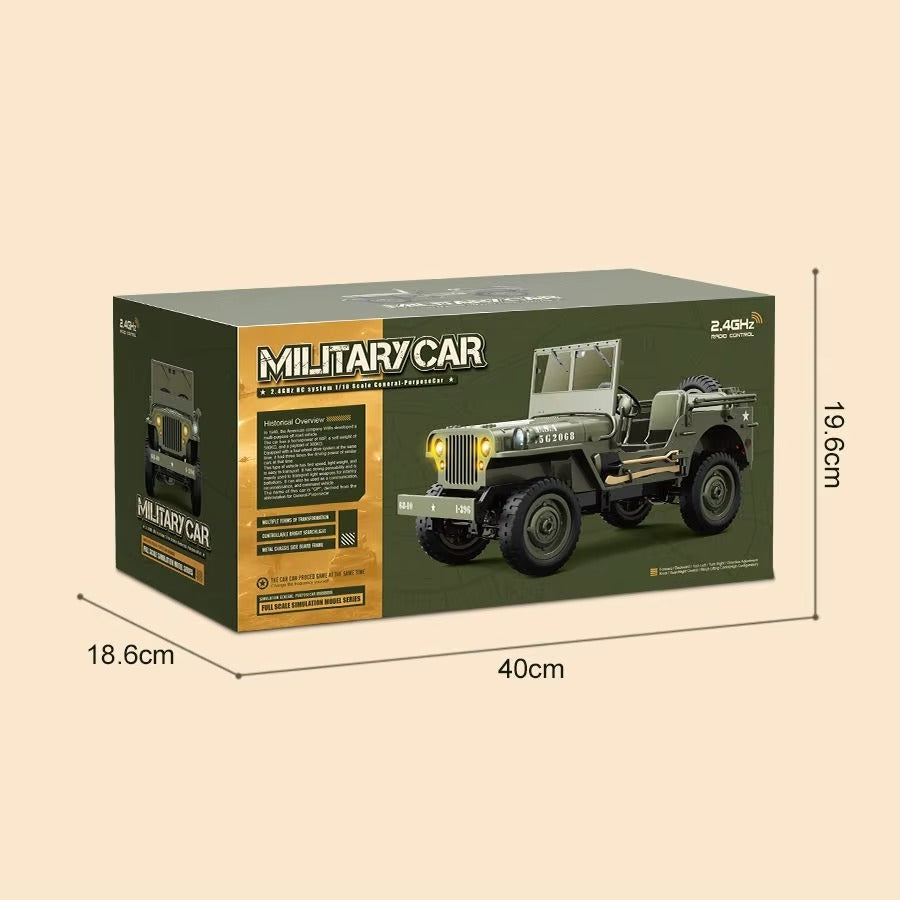 JJRC C8815 - 1:10 RC Willys Military Jeep Rock Crawler | 2.4GHz 4WD Full Proportional Off-Road Climbing Truck with LED Lights