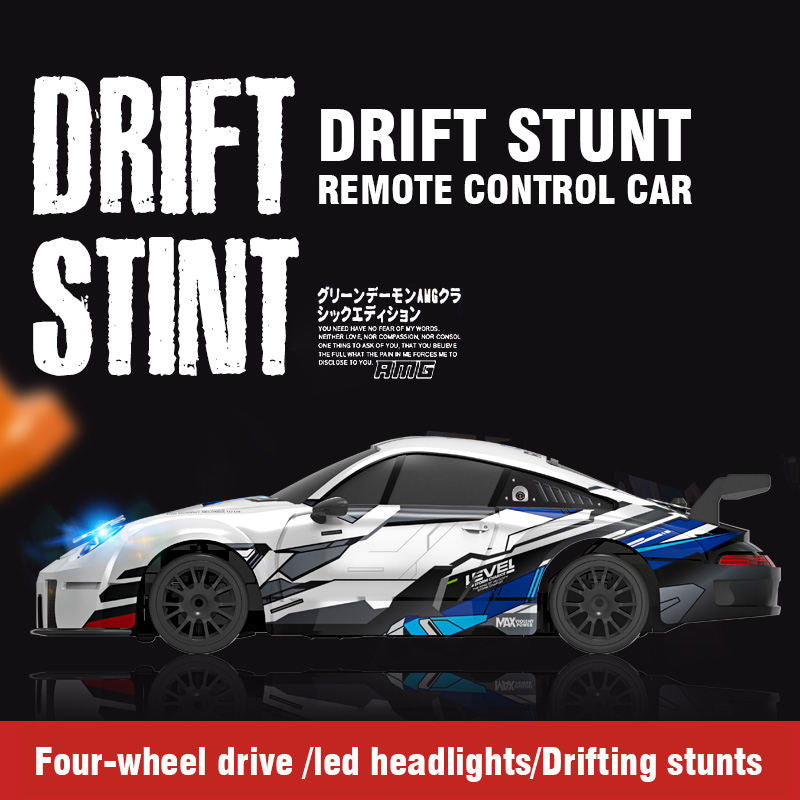 1:24 Scale 2.4GHz 4WD RC Drift Racing Car with LED Headlights PVC Body Spring Suspension High Speed Stunt Drift Remote Control Car for Kids