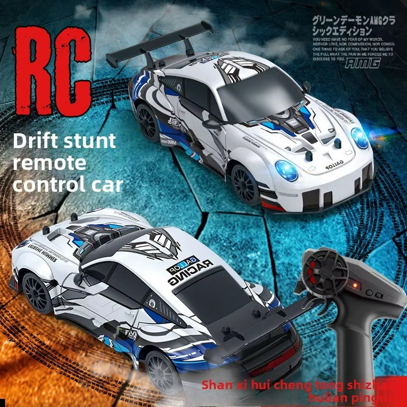 1:24 Scale 2.4GHz 4WD RC Drift Racing Car with LED Headlights PVC Body Spring Suspension High Speed Stunt Drift Remote Control Car for Kids