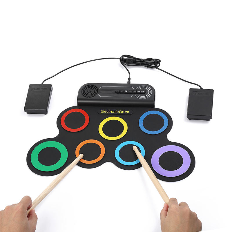 Portable 7-Pad Roll-Up Electronic Drum Set for Kids & Beginners | Digital Drum Kit with Dual Foot Pedals, Drum Sticks, Built-in Speaker & USB Power - G2002R