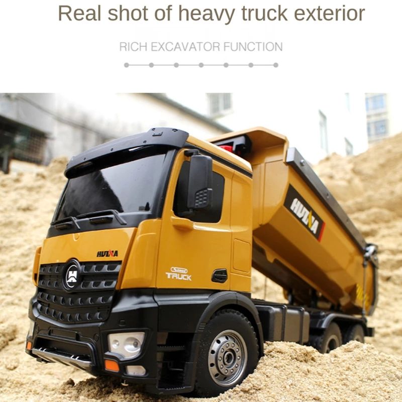 Huina 1573 - 1:14 RC Dump Truck - 2.4GHz Full Function Heavy Duty Construction Tipper with Realistic Dump Bed & LED Lights