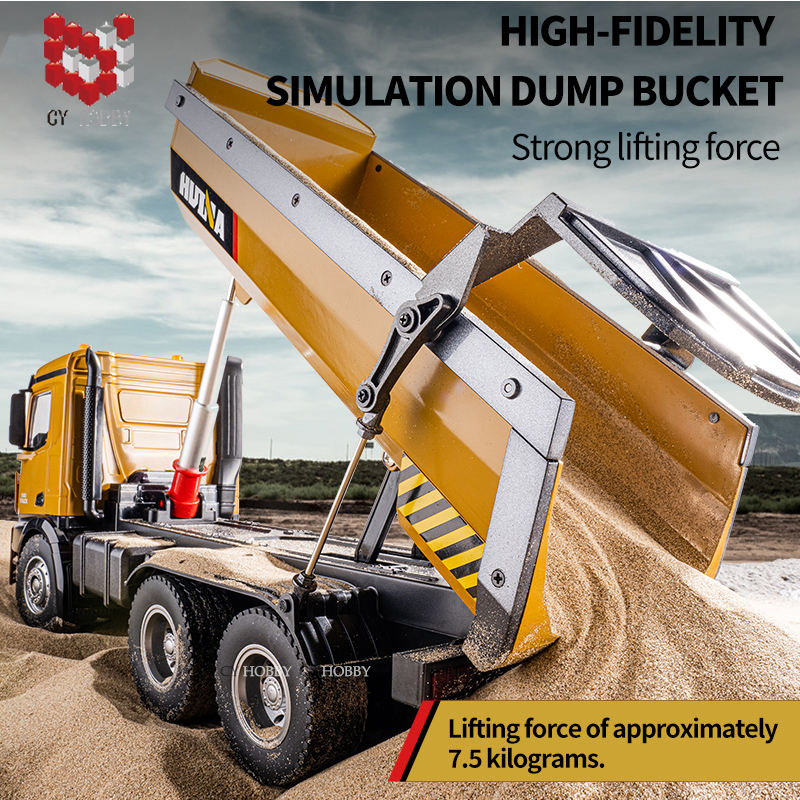 Huina 1573 - 1:14 RC Dump Truck - 2.4GHz Full Function Heavy Duty Construction Tipper with Realistic Dump Bed & LED Lights