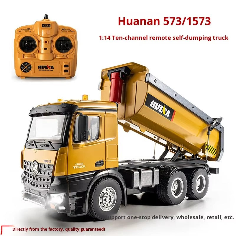 Huina 1573 - 1:14 RC Dump Truck - 2.4GHz Full Function Heavy Duty Construction Tipper with Realistic Dump Bed & LED Lights