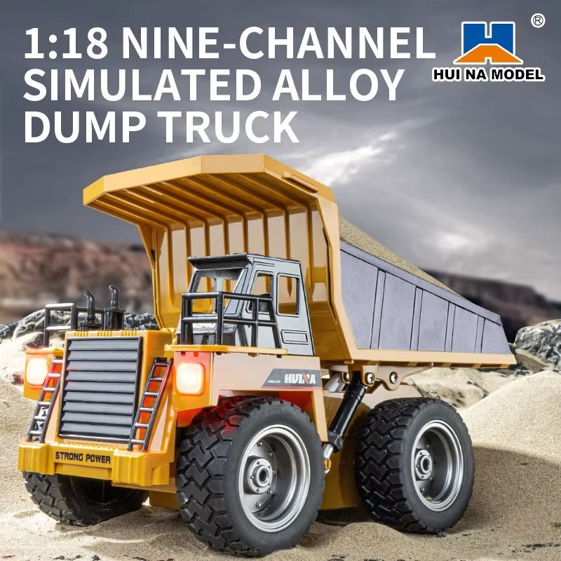 Huina 1533 - 1:18 RC Dump Truck 2.4GHz 9CH Alloy Tipping Construction Vehicle with Full Function Remote Control & LED Lights