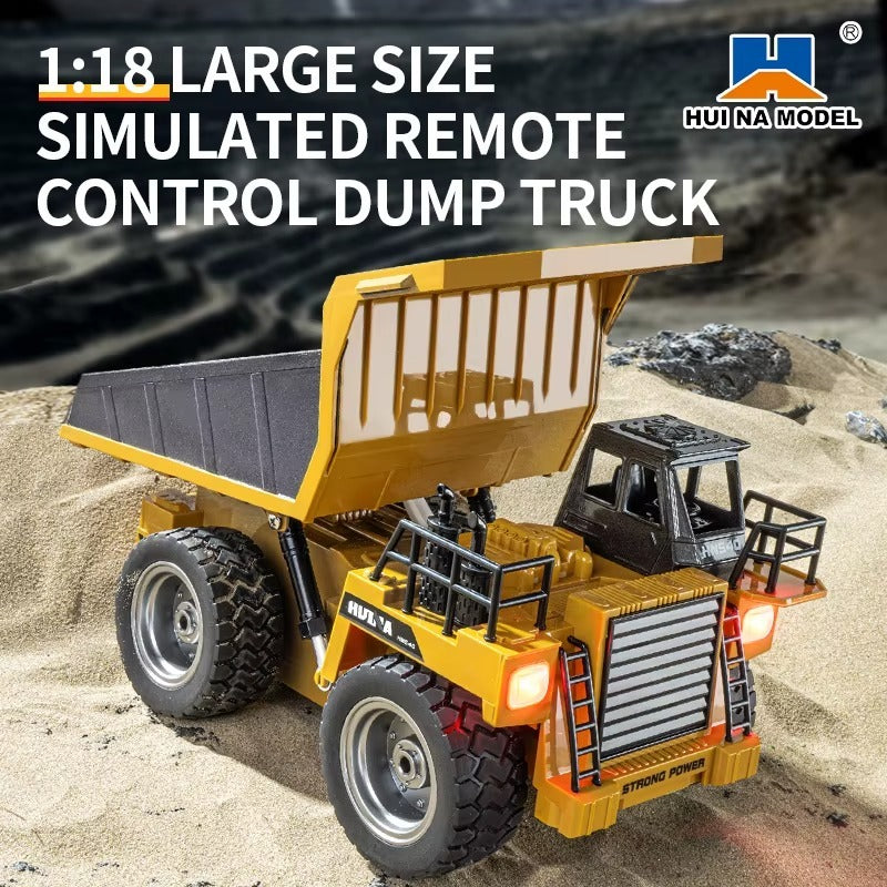 Huina 1533 - 1:18 RC Dump Truck 2.4GHz 9CH Alloy Tipping Construction Vehicle with Full Function Remote Control & LED Lights