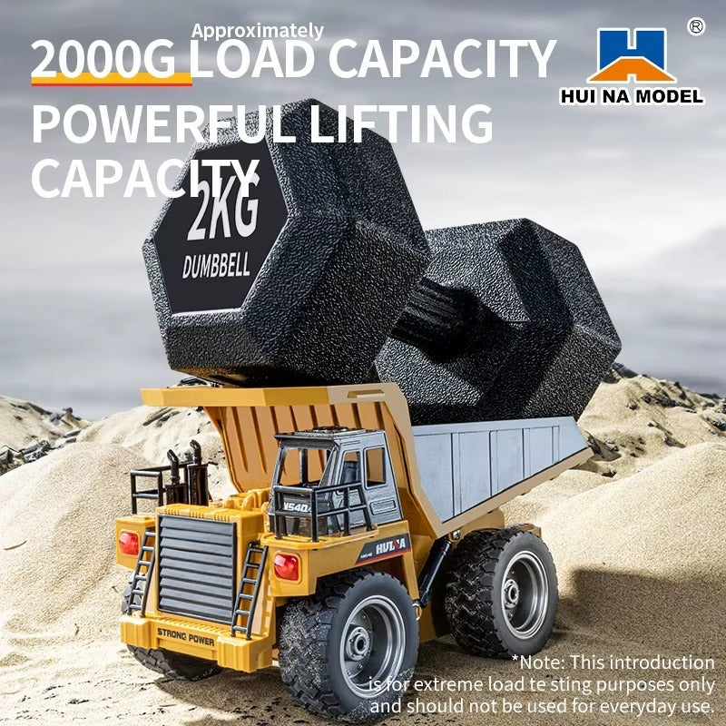 Huina 1533 - 1:18 RC Dump Truck 2.4GHz 9CH Alloy Tipping Construction Vehicle with Full Function Remote Control & LED Lights