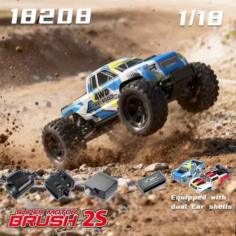 MJX Hyper Go 18208 - 1:18 Scale 4WD RC Off-Road Monster Truck with 2.4GHz Remote Control, 30KM/H High-Speed Racing Car, 380 Brushed Motor, 7.4V Rechargeable Battery, Ready-to-Run for Kids & Adults