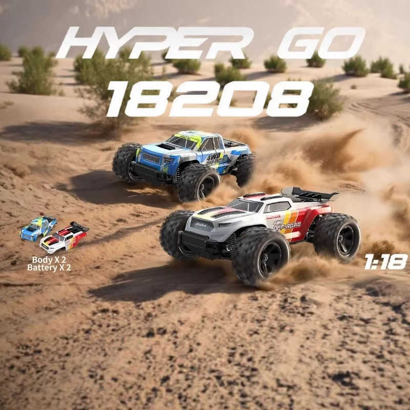 MJX Hyper Go 18208 - 1:18 Scale 4WD RC Off-Road Monster Truck with 2.4GHz Remote Control, 30KM/H High-Speed Racing Car, 380 Brushed Motor, 7.4V Rechargeable Battery, Ready-to-Run for Kids & Adults